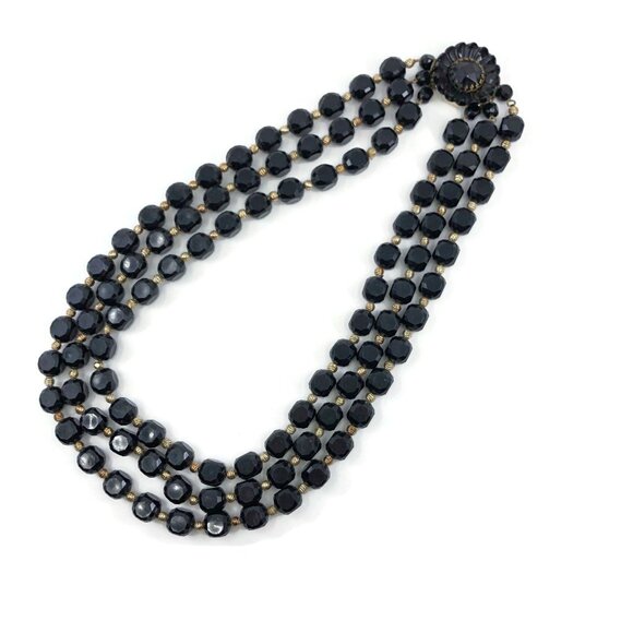 Vintage Triple Strand Plastic Bead Necklace Signed Western Germany - Picture 8 of 9